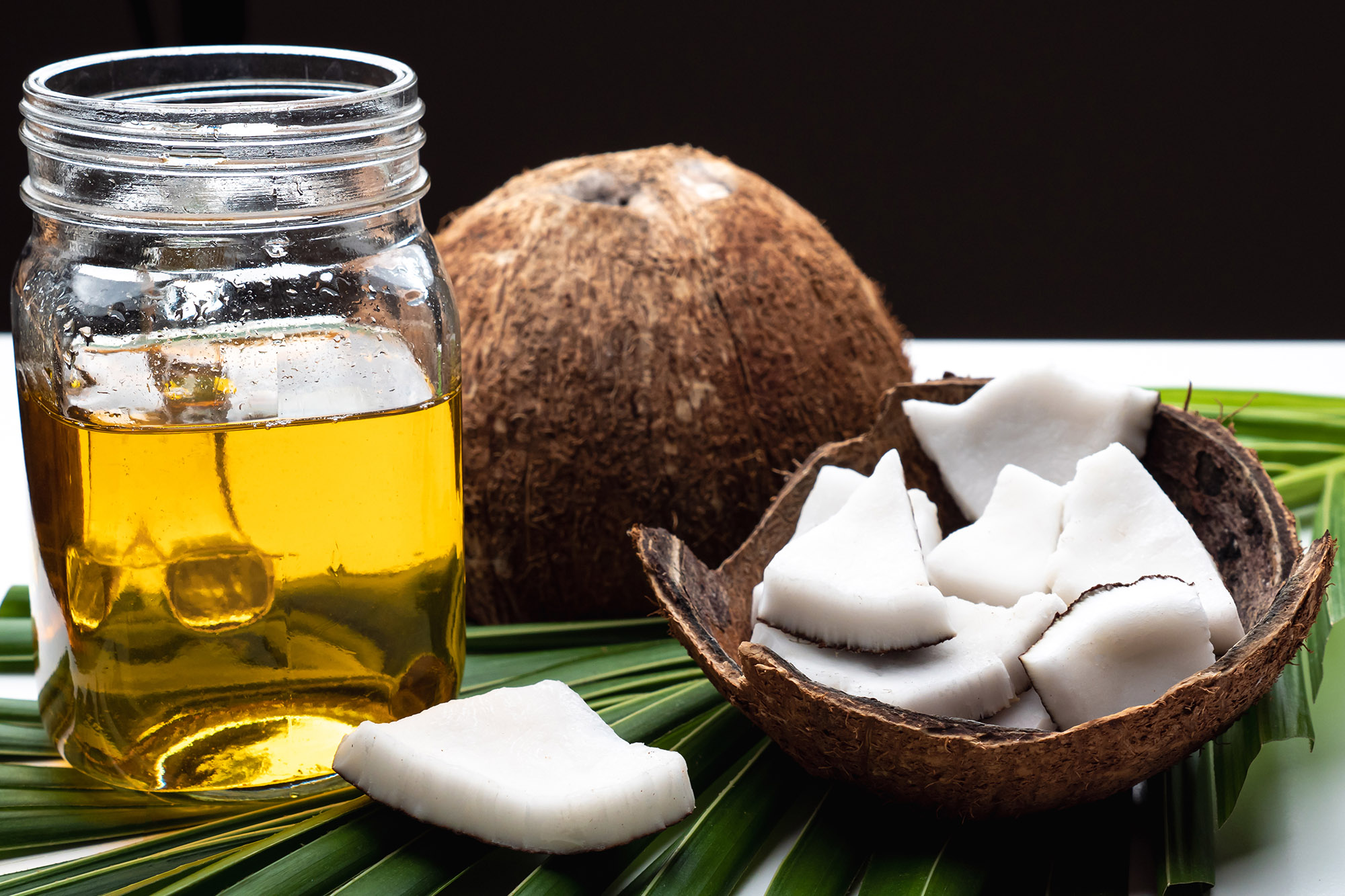 Coconut oil has antibacterial properties and acts as an emollient locking moisture in the skin